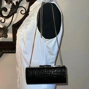 La Regale Quilted Black Patent Leather Clutch Shoulder Evening Vintage Bag